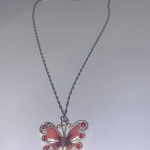 Colorful Butterfly Silver Toned Pendant w/18" Necklace LOOK
